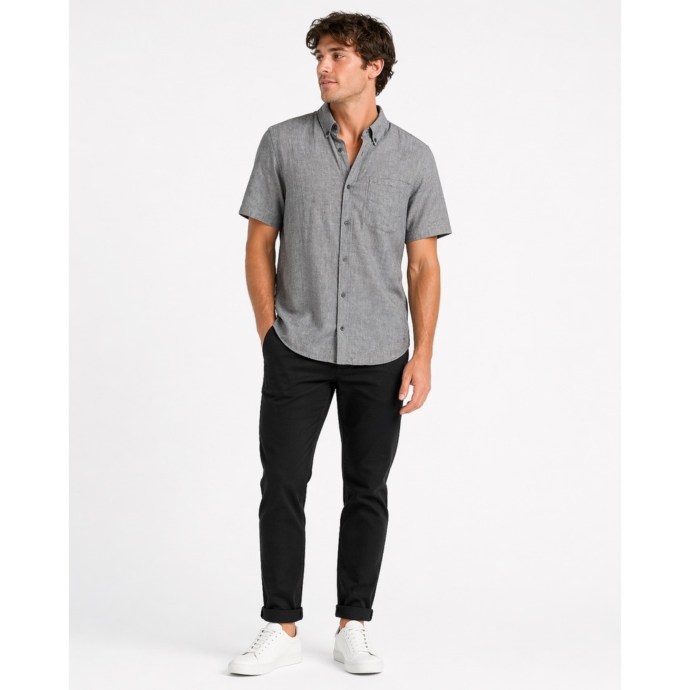DC Shoes Button Down Shirt Mens Large Grey Short Sleeve Skate Streetwear Top‎